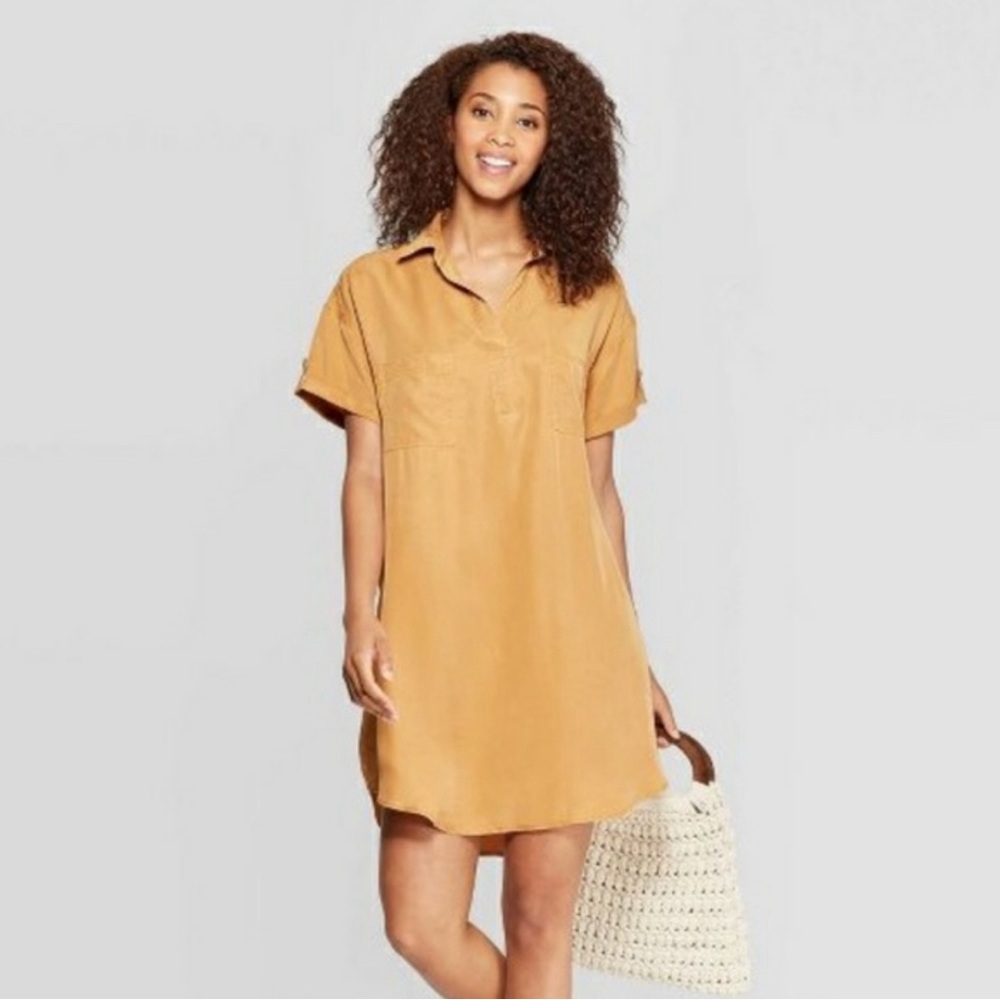 Universal Thread short sleeve shirt dress in yellow size S